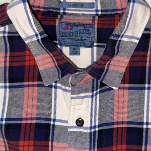 Lucky Brand Men’s XL Plaid Button-Front Shirt – Red, Navy, Cream – Long Sleeve